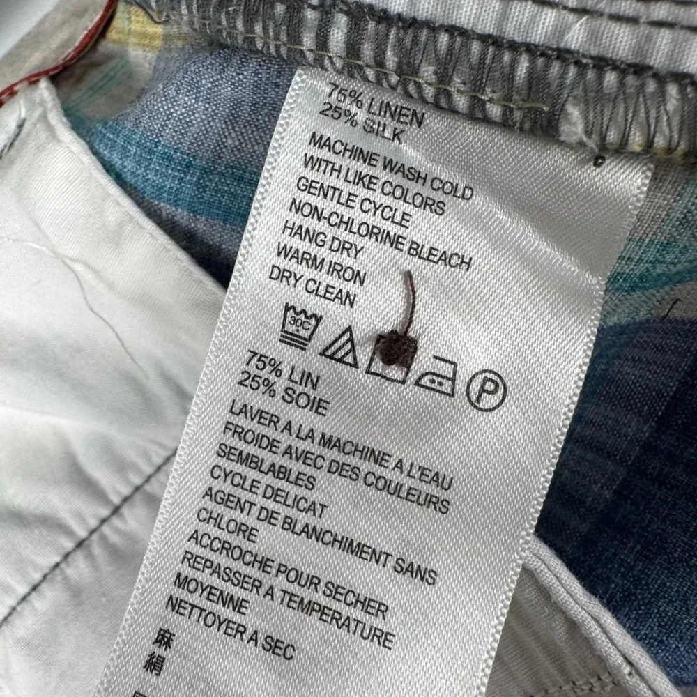 Tommy Bahama Mens Size 35 Beach Linen Silk Blend Plaid Shorts Blue Yellow Casual